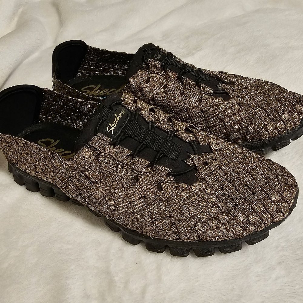 Skechers Shoes Women's 7.5  Snazzed-Up Bronze Woven Sneakers